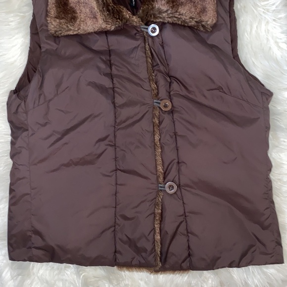 Todd Smith Brown Button Down Faux Fur Collar Vest - Picture 4 of 7